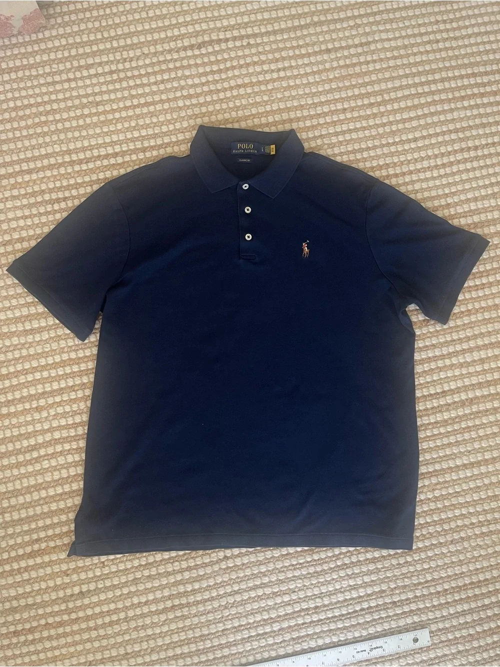 Ralph Lauren Men’s Dark Blue Polo with Multicolored Pony Soft Cotton Large